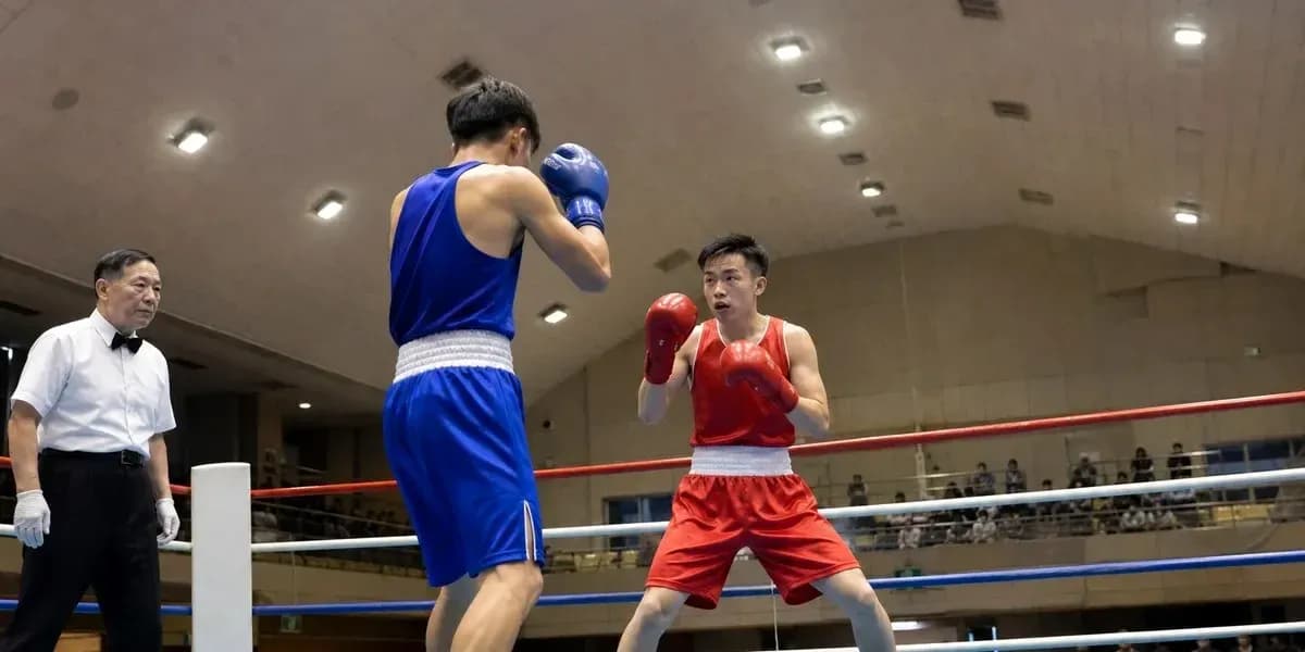 Two boxers competing in a ring during match
