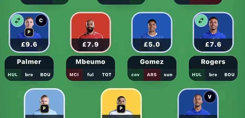 Fantasy football player selection screen with player stats