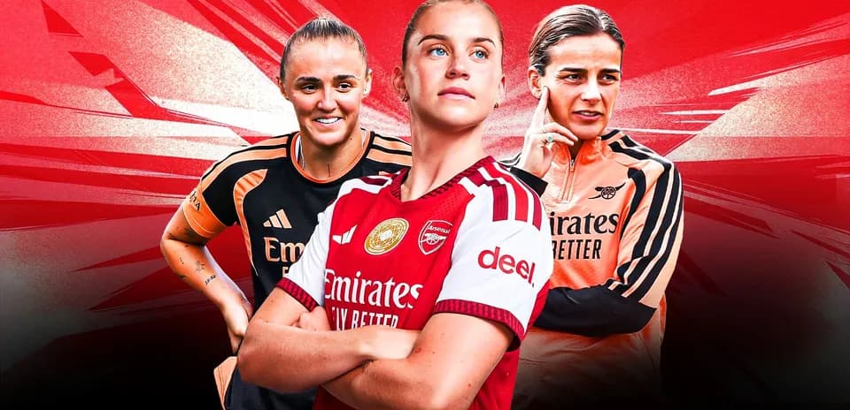 Three Arsenal women players posing for promotional image