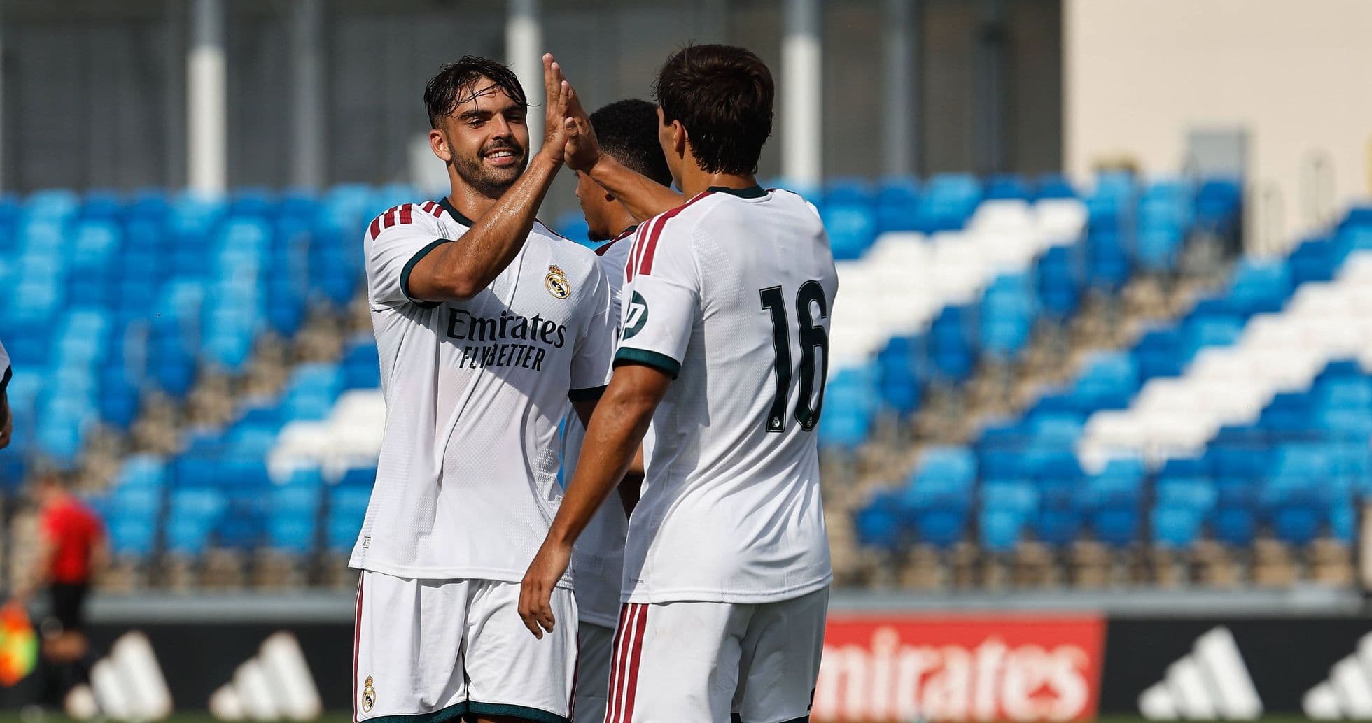 Real Madrid players celebrating a goal during training Real Madrid players celebrating a goal during training