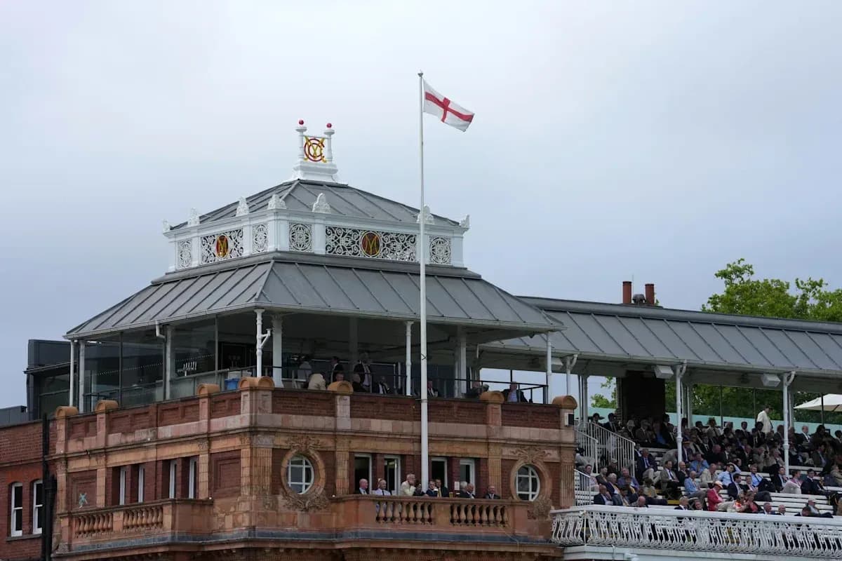 View of Lord's cricket ground pavilion with spectators View of Lord's cricket ground pavilion with spectators