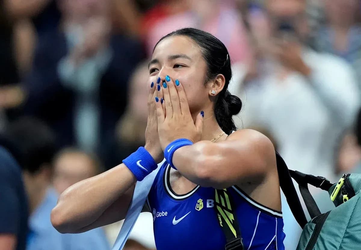 Player celebrating with hands on face after victory Player celebrating with hands on face after victory