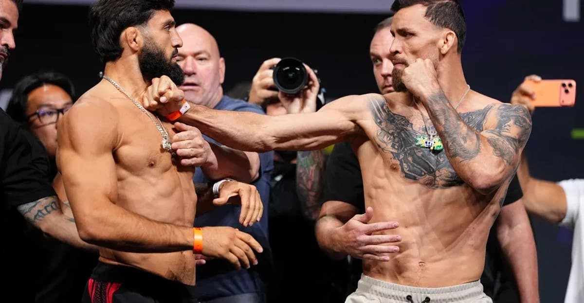 Two fighters face-off at weigh-in event Two fighters face-off at weigh-in event