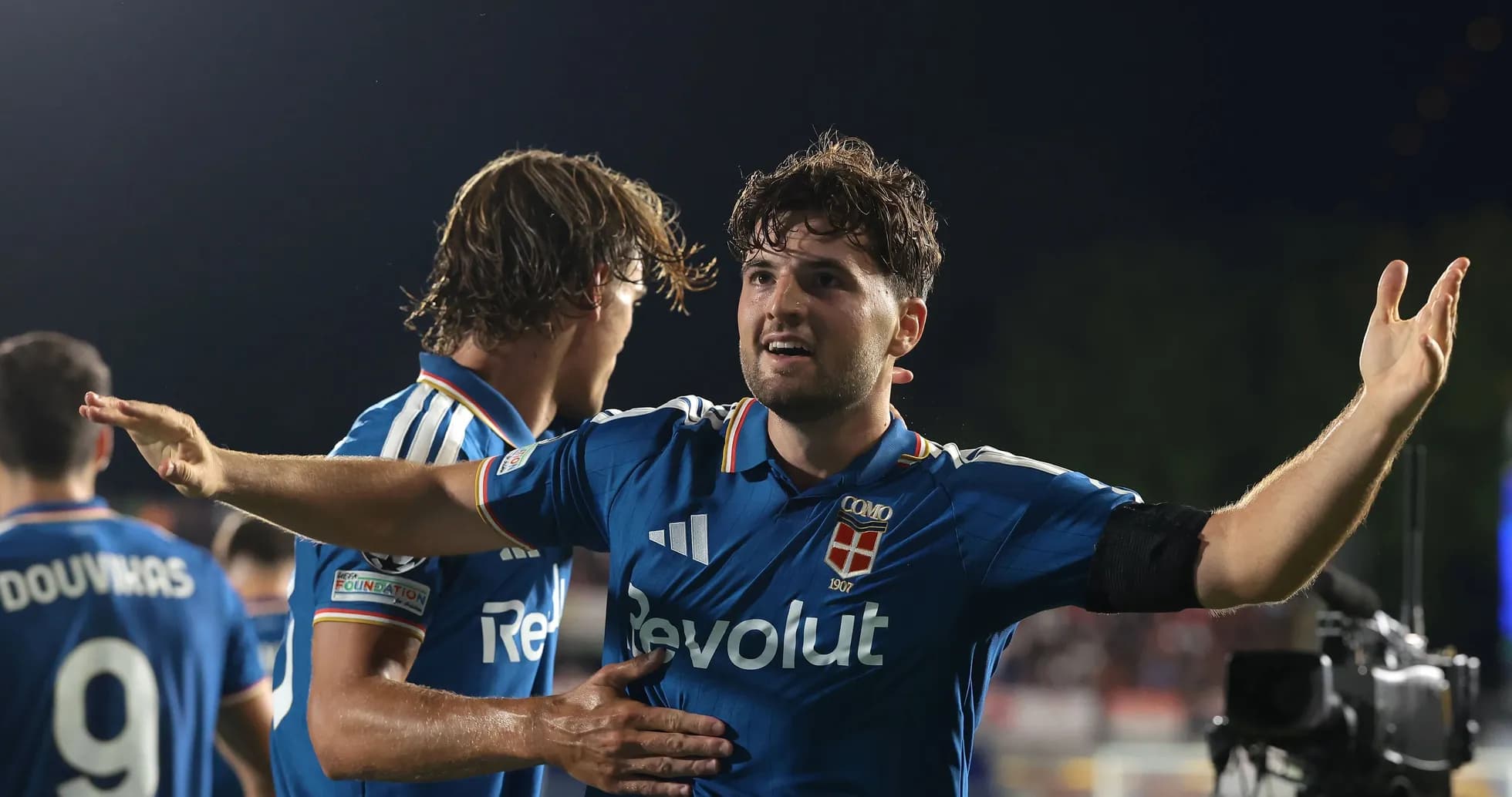 Player celebrating with teammates after scoring goal Player celebrating with teammates after scoring goal