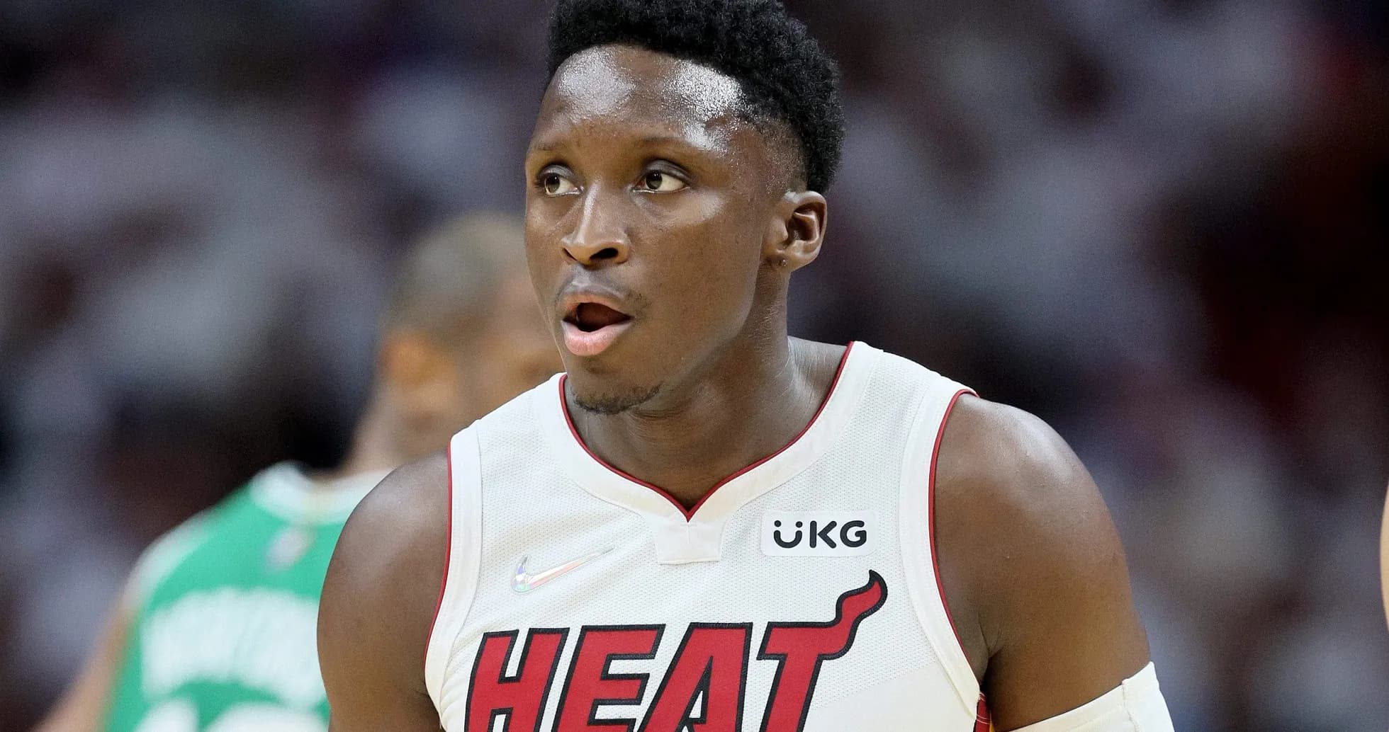 Player wearing Miami Heat jersey during game Player wearing Miami Heat jersey during game