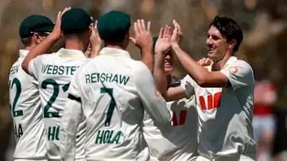 Players celebrating a wicket during a cricket match Players celebrating a wicket during a cricket match
