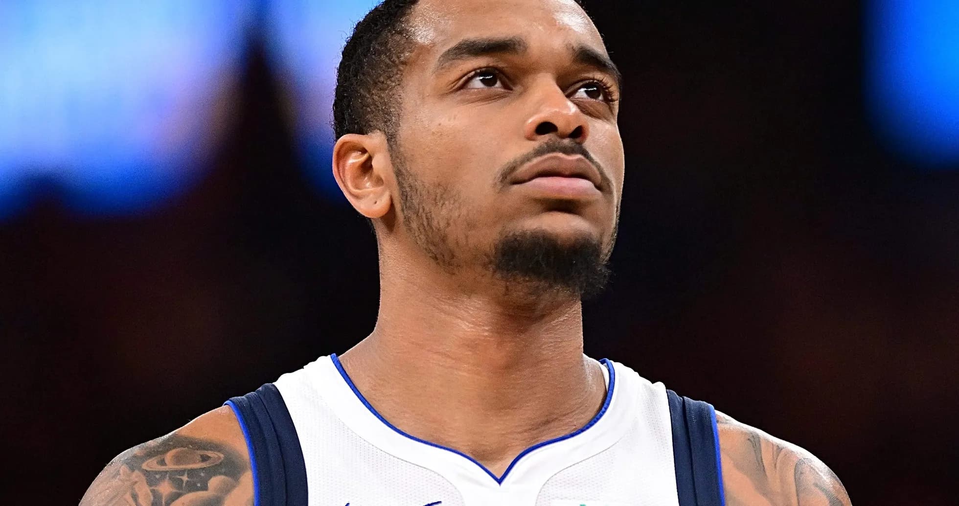 Player from Dallas Mavericks during game intros Player from Dallas Mavericks during game intros