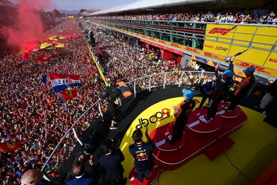 Podium celebration with fans at Formula 1 race Podium celebration with fans at Formula 1 race