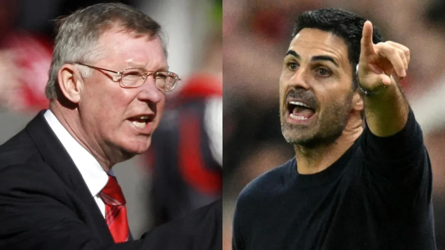 Two football managers gesturing on the sidelines Two football managers gesturing on the sidelines