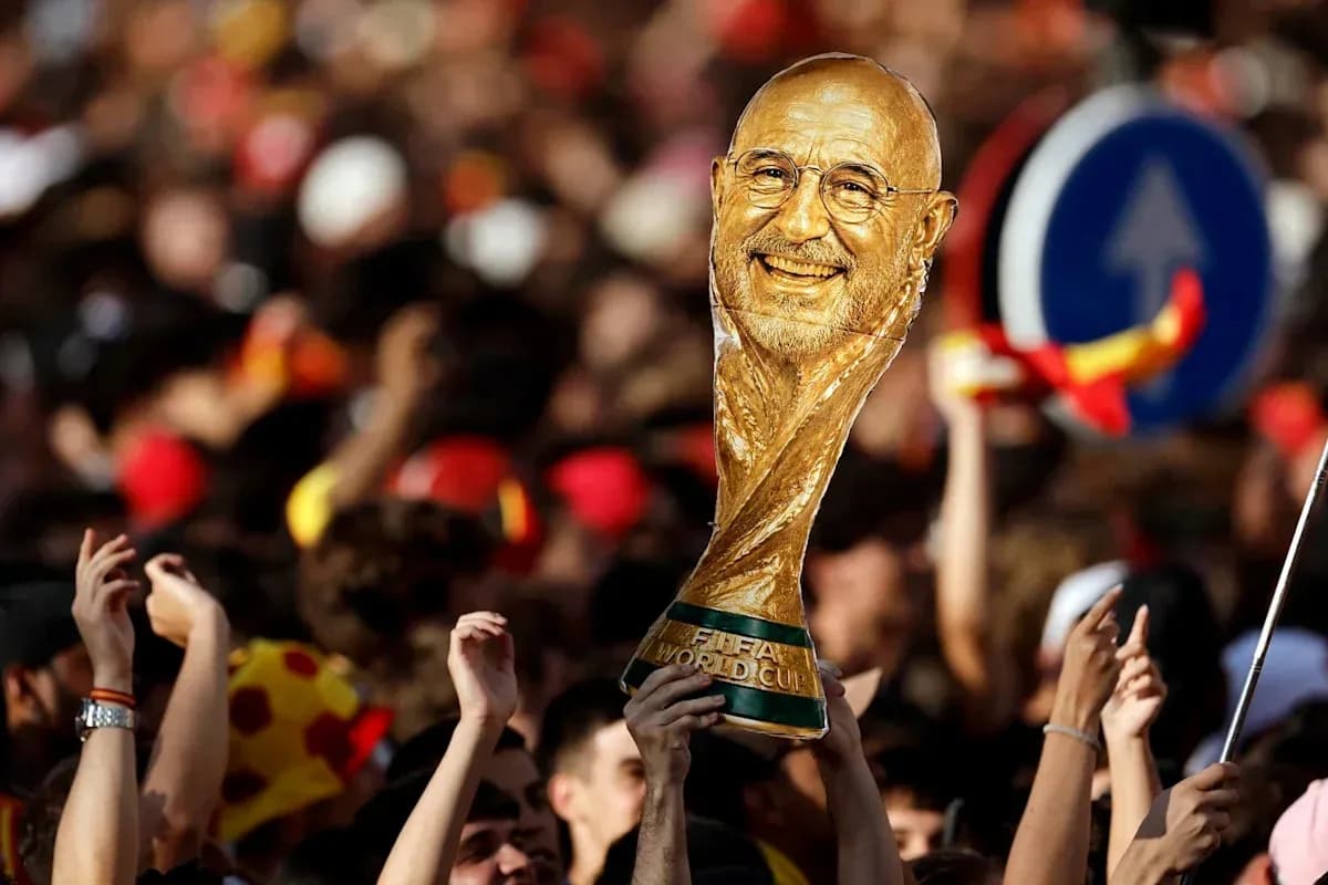 Crowd celebrating with a golden trophy in hand Crowd celebrating with a golden trophy in hand