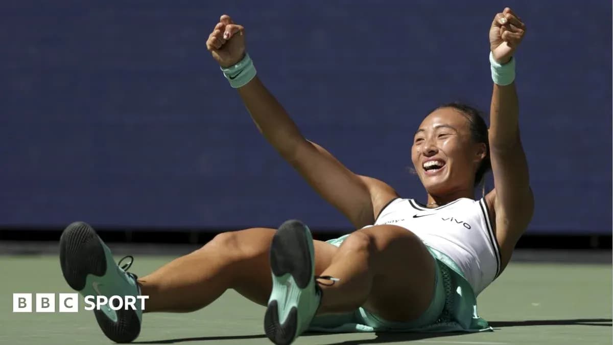 Tennis player celebrating on court after match victory Tennis player celebrating on court after match victory