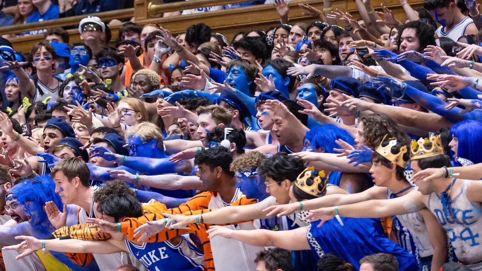 Duke University fans cheering with blue body paint Duke University fans cheering with blue body paint
