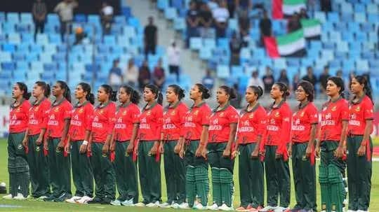 Bangladesh women's cricket team lined up before match Bangladesh women's cricket team lined up before match