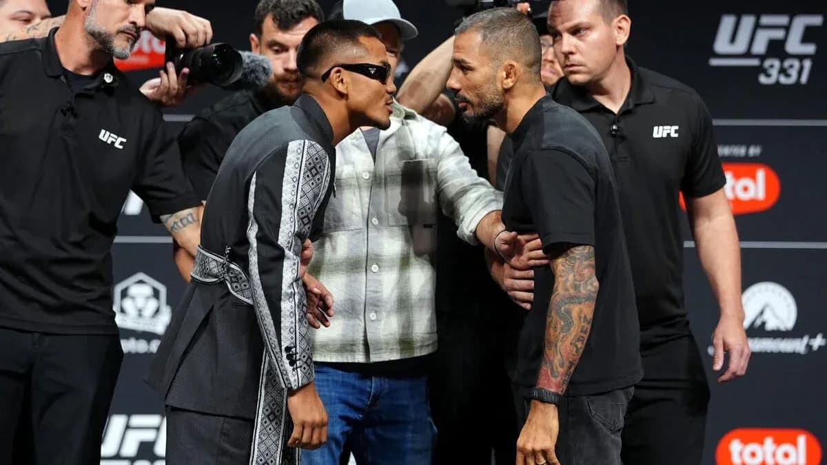 Fighters face-off at UFC 331 weigh-in event Fighters face-off at UFC 331 weigh-in event