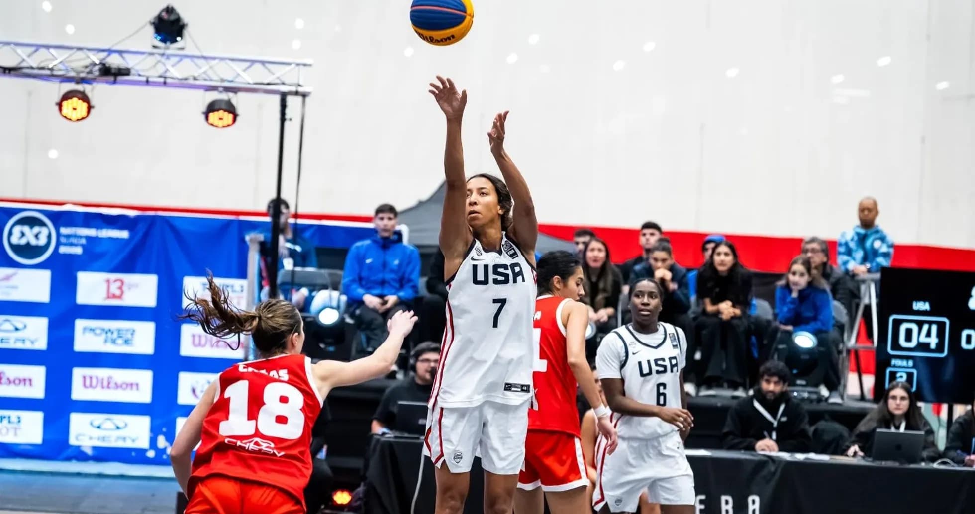 USA player shooting during basketball game USA player shooting during basketball game