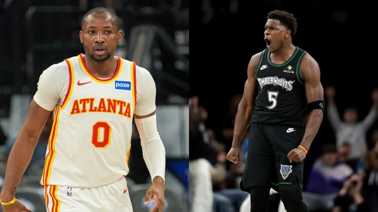Two basketball players from Atlanta and Minnesota teams Two basketball players from Atlanta and Minnesota teams