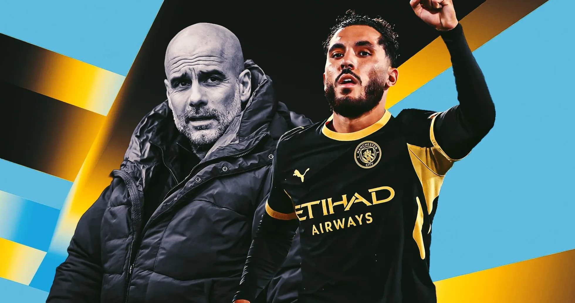 Coach and player celebrating during match graphics Coach and player celebrating during match graphics