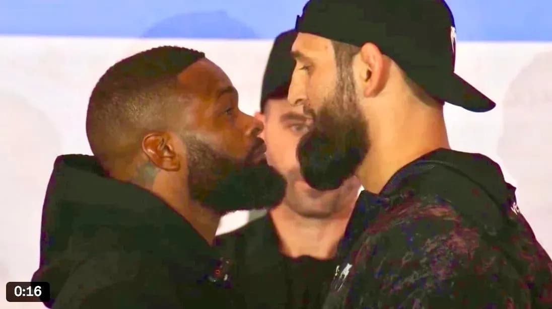 Two fighters facing off during press event Two fighters facing off during press event