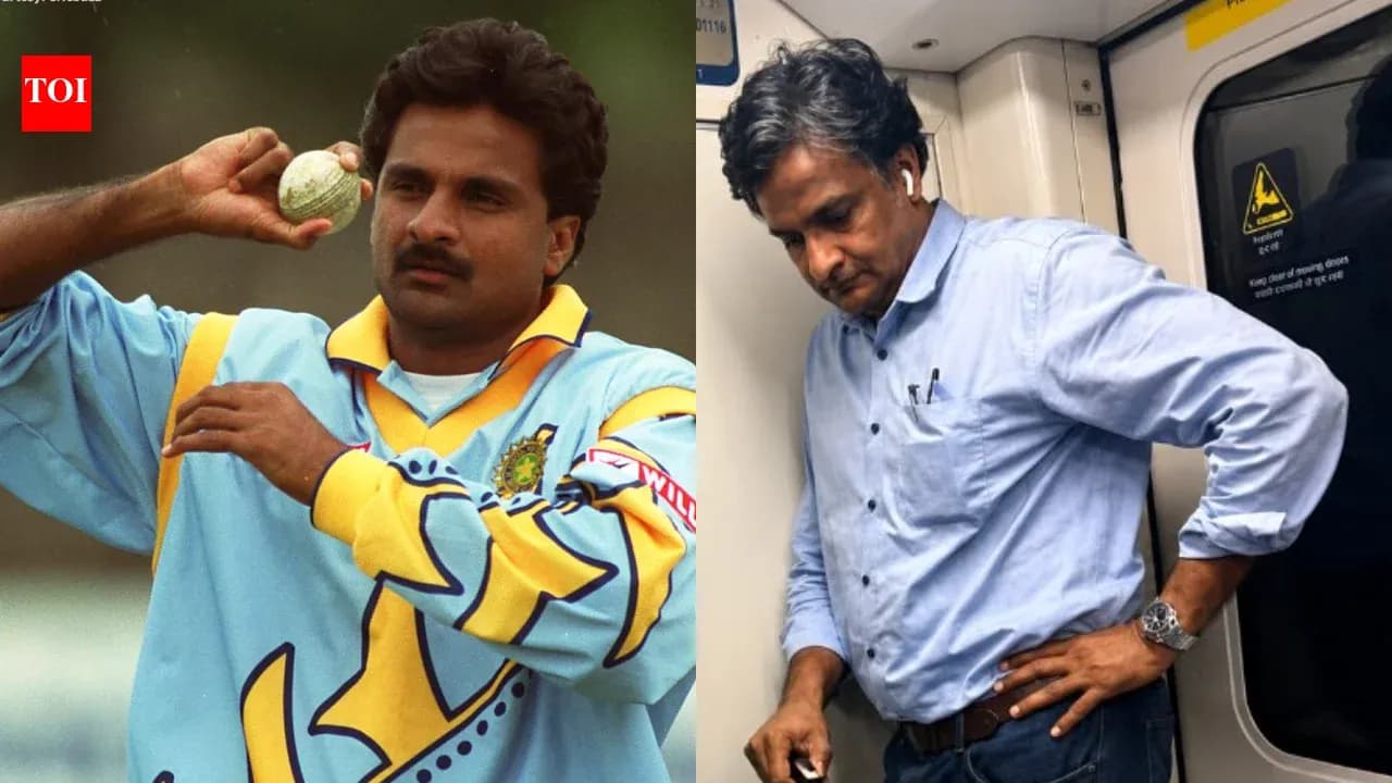 Former cricketer holding a ball, now commuting Former cricketer holding a ball, now commuting