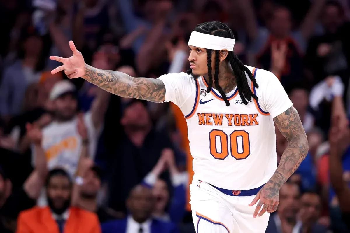 Player celebrating during a basketball game at Madison Square Garden Player celebrating during a basketball game at Madison Square Garden