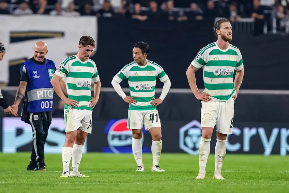Celtic players looking dejected after match conclusion Celtic players looking dejected after match conclusion