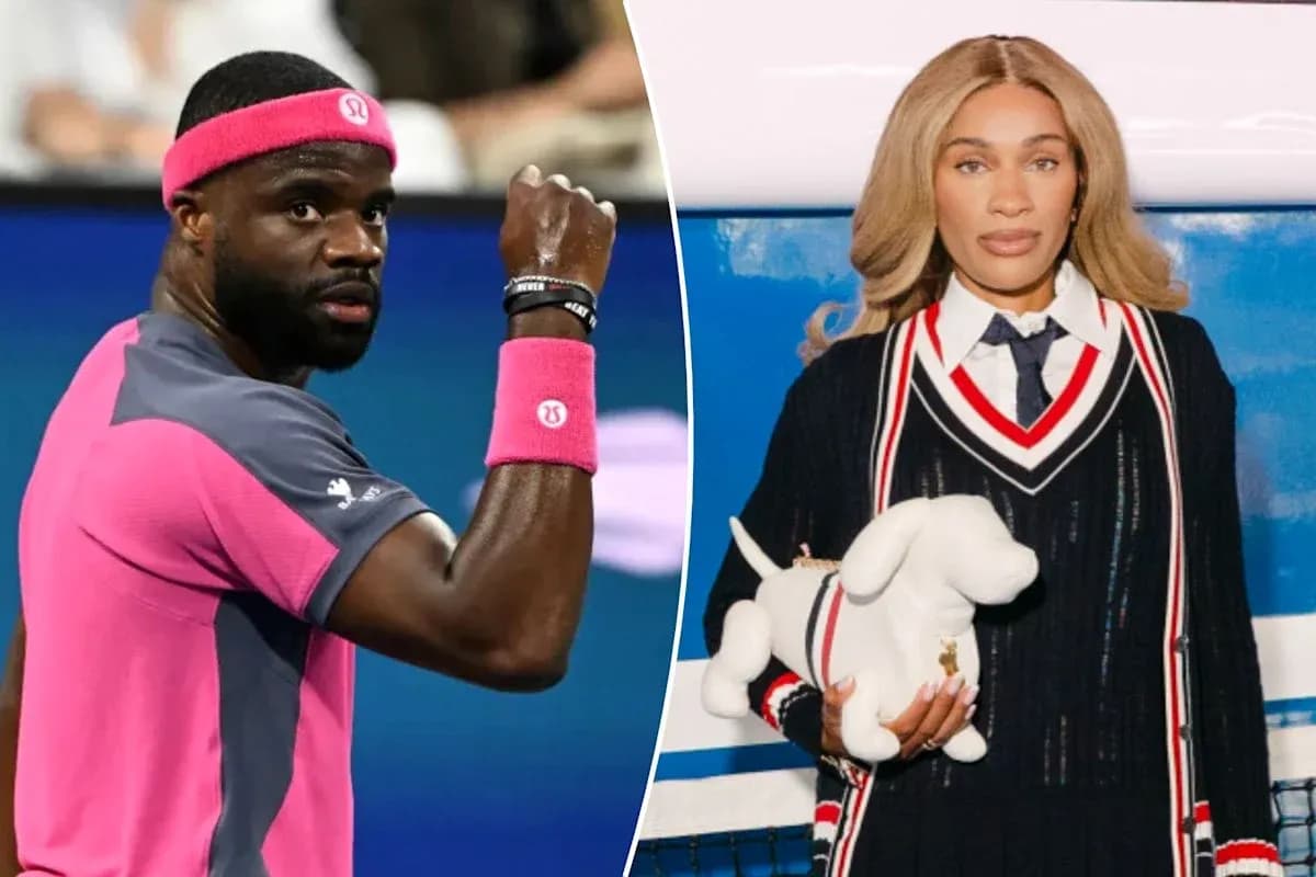 Tennis player celebrating and model posing with dog Tennis player celebrating and model posing with dog