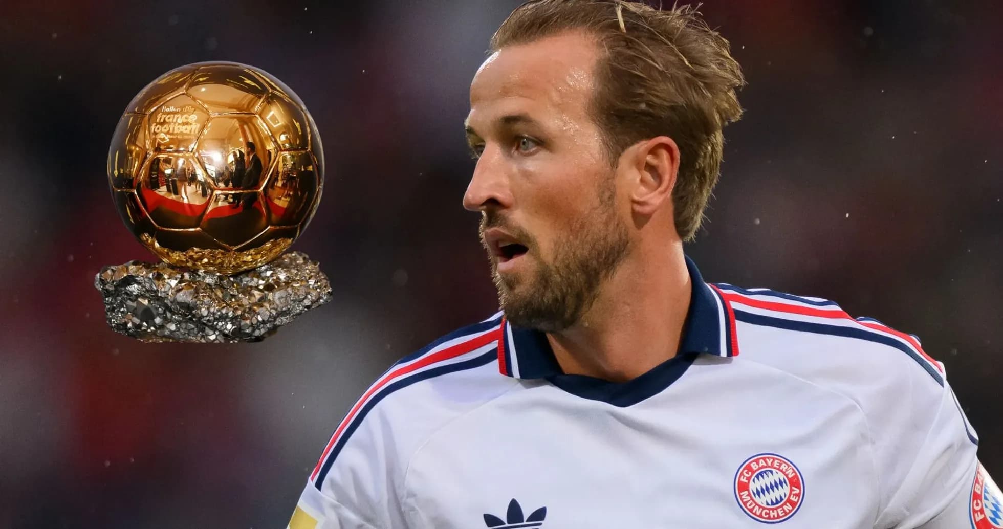Player in Bayern Munich jersey with Ballon d'Or trophy Player in Bayern Munich jersey with Ballon d'Or trophy