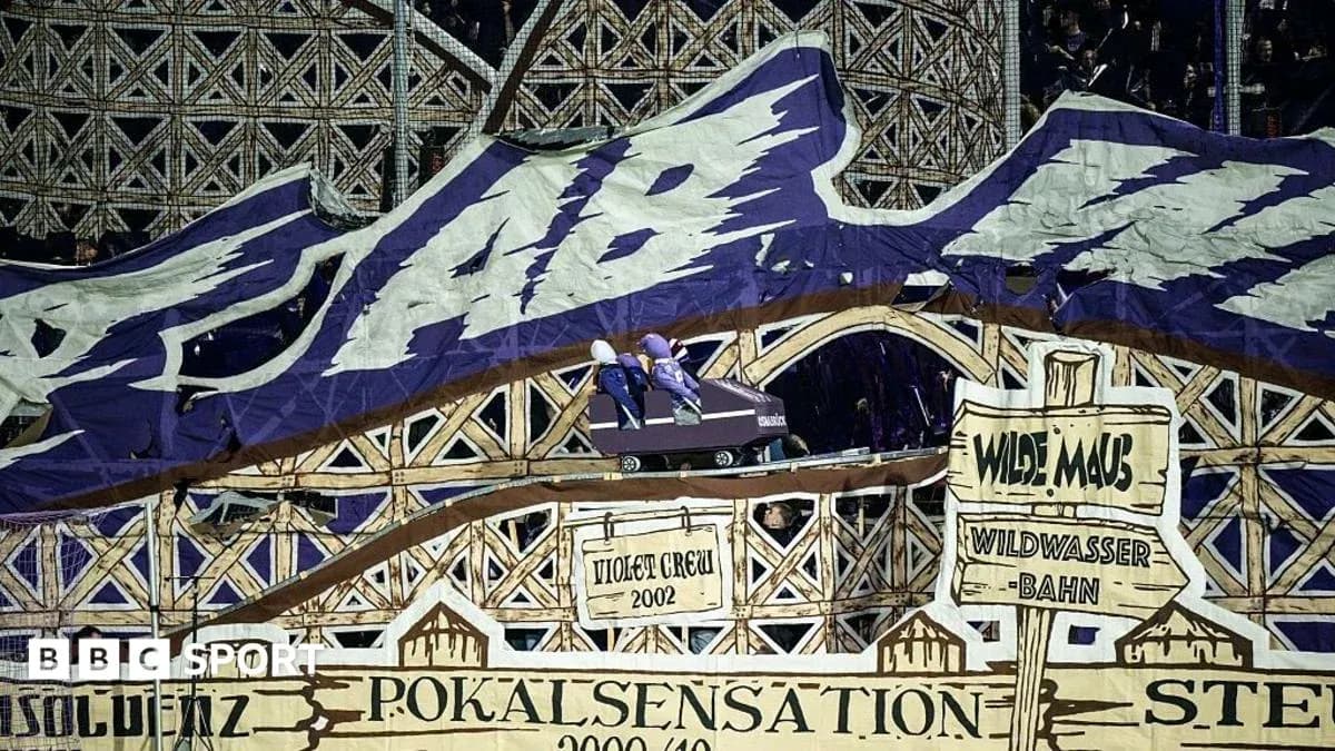 Large banner displayed at football match with roller coaster theme Large banner displayed at football match with roller coaster theme