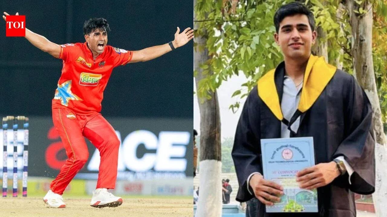 Cricketer celebrating wicket and graduate holding diploma Cricketer celebrating wicket and graduate holding diploma