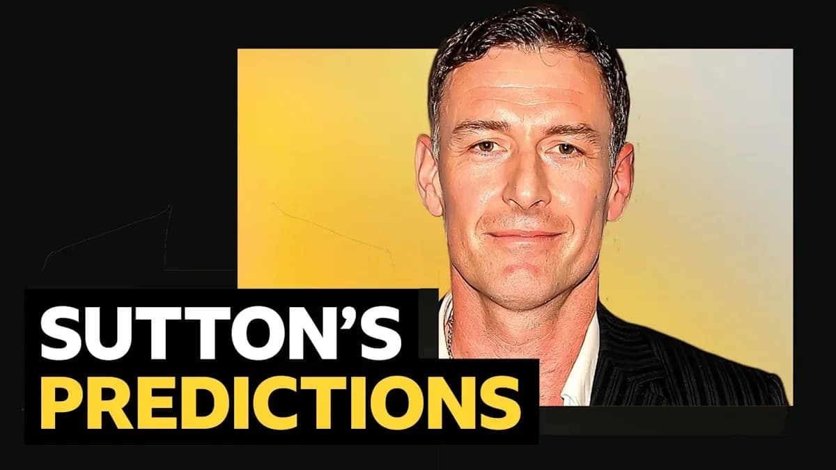 Man in suit with text 'Sutton's Predictions' Man in suit with text 'Sutton's Predictions'