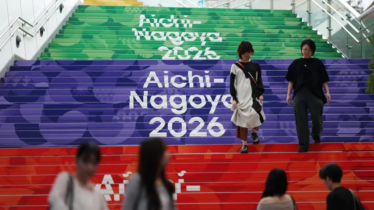 Stairs decorated for Aichi-Nagoya 2026 event Stairs decorated for Aichi-Nagoya 2026 event