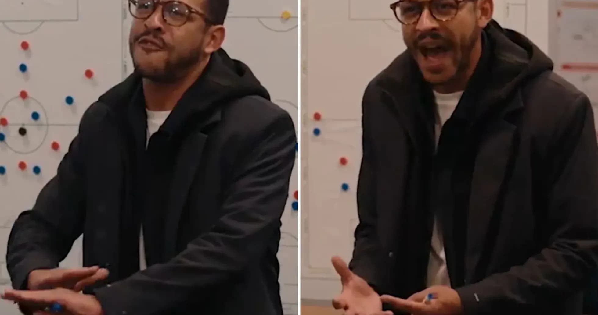 Coach explaining strategy in front of tactics board Coach explaining strategy in front of tactics board
