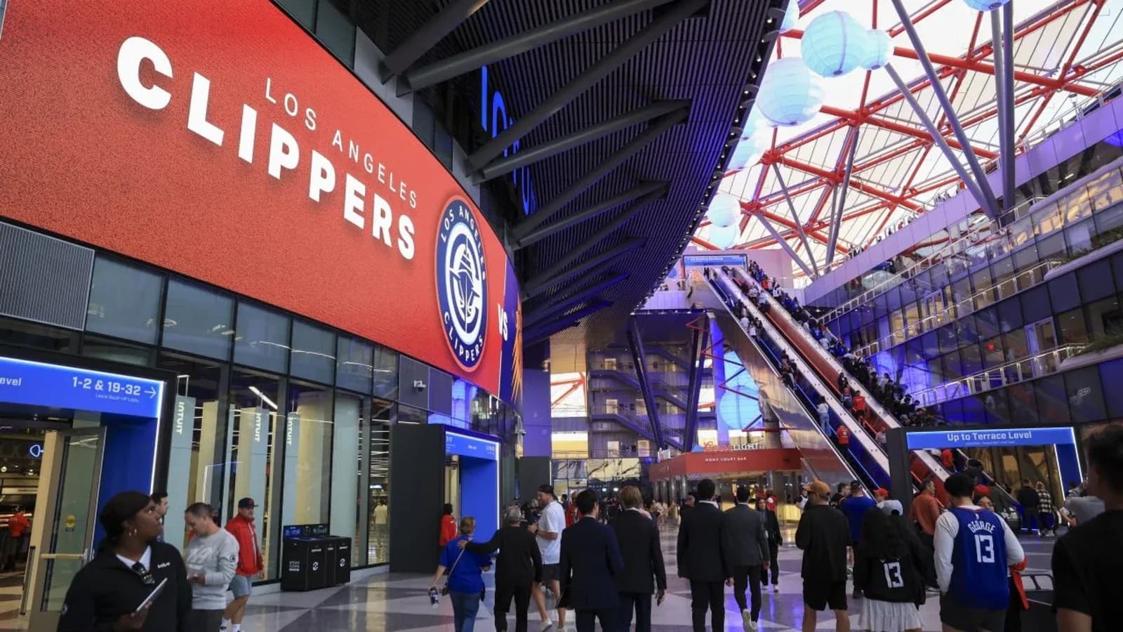 Fans entering the arena for Clippers game Fans entering the arena for Clippers game