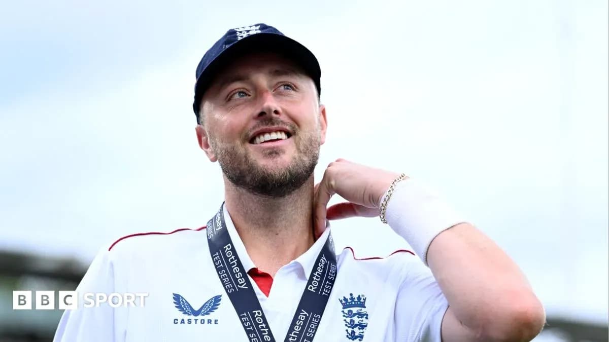 Cricketer wearing a medal after a match Cricketer wearing a medal after a match