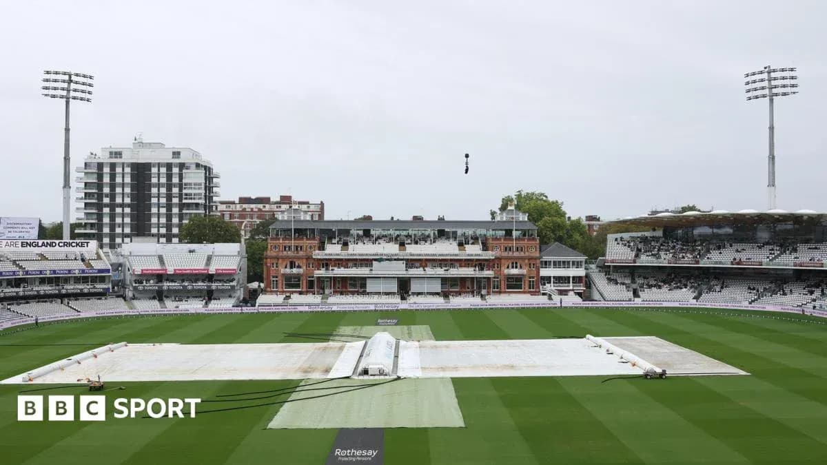 Cricket ground at Lord's with covers on pitch Cricket ground at Lord's with covers on pitch