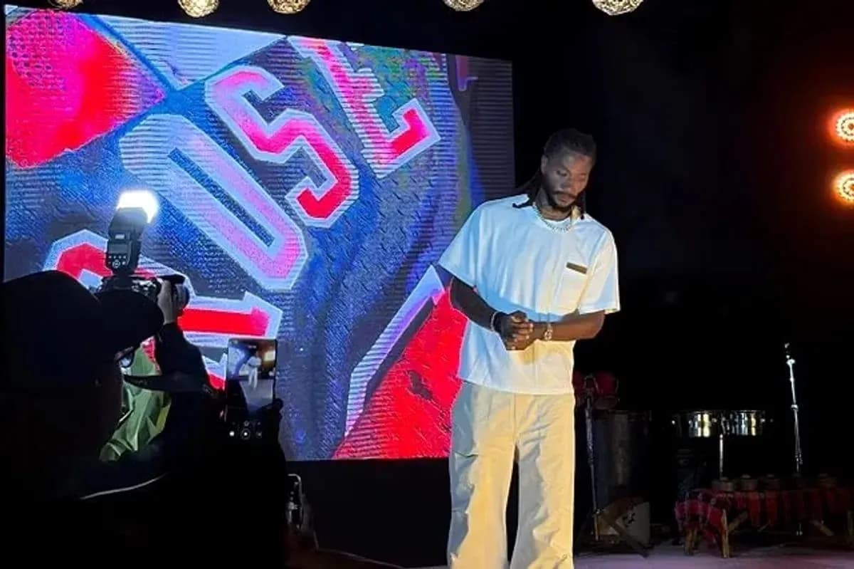 Performer on stage with large screen backdrop Performer on stage with large screen backdrop