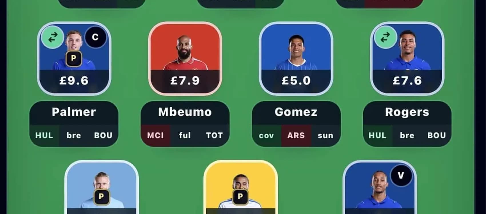 Fantasy football player selection screen with player stats Fantasy football player selection screen with player stats